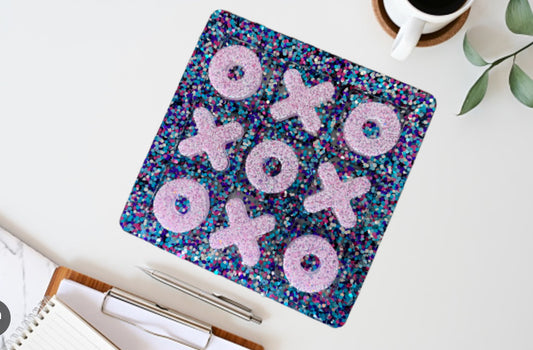 Glittery Tic Tac Toe Board. Glittery Board with Purple Glittery Letters
